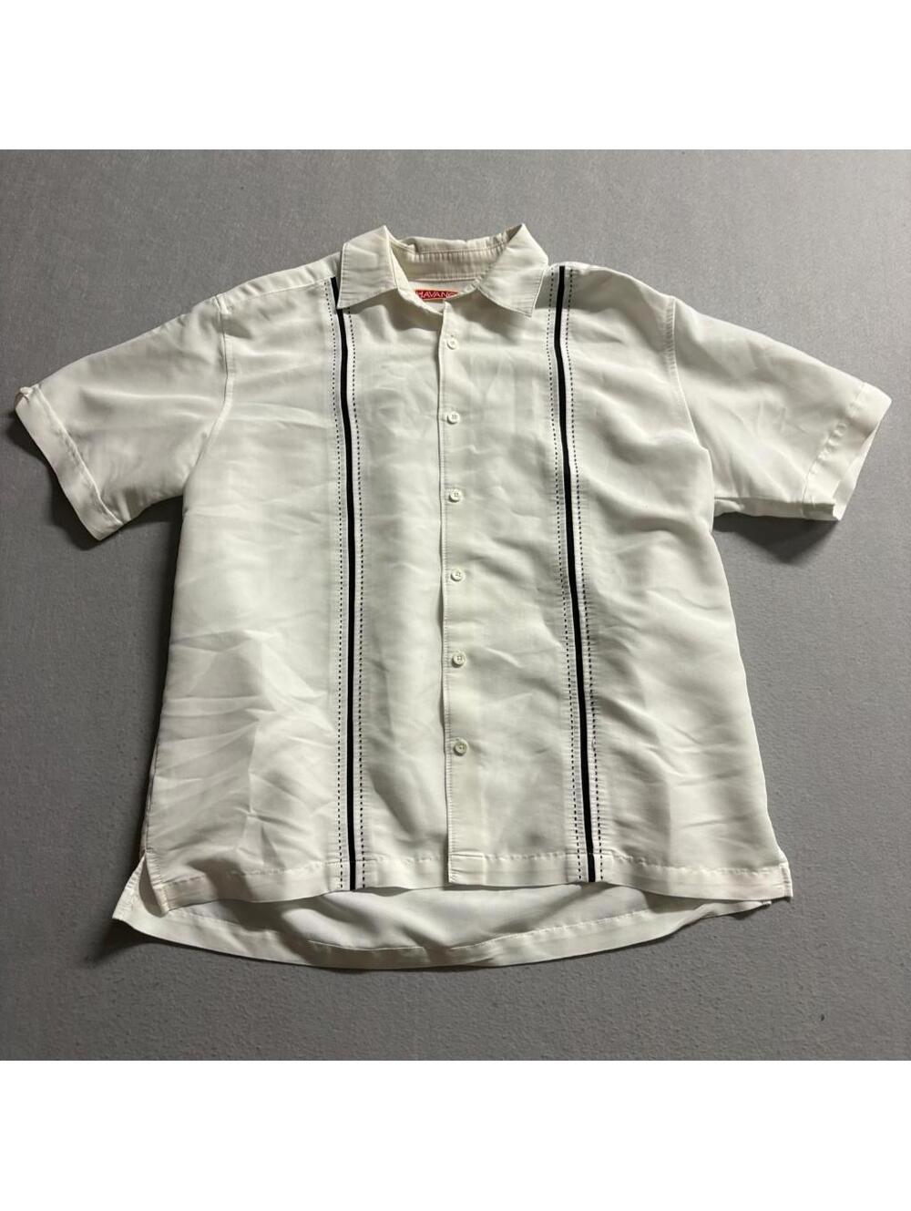 Havanera Guayabera Shirt Mens Medium White Rayon Blend Short Sleeve Cuban Camp